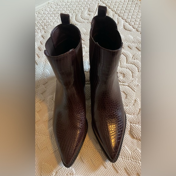 Dark Chocolate Brown Crocodile-Embossed Ankle Booties - Picture 5 of 10